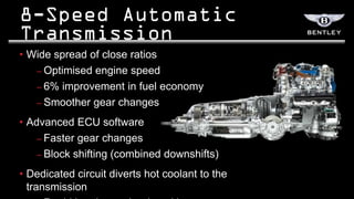 • Wide spread of close ratios
   – Optimised engine speed
   – 6% improvement in fuel economy
   – Smoother gear changes

• Advanced ECU software
    – Faster gear changes
    – Block shifting (combined downshifts)

• Dedicated circuit diverts hot coolant to the
  transmission
 