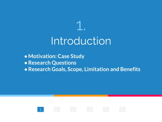 1.
Introduction
1 2 3 4 5 6
●Motivation: Case Study
●Research Questions
●Research Goals, Scope, Limitation and Benefits
 