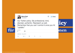 17
Social Media
Guidelines
Redaktionsplanung
Tools
Quelle: http://pluralog.de/_sonst/E-Book-Social_Media_Policy_fuer_NPOs.pdf
 