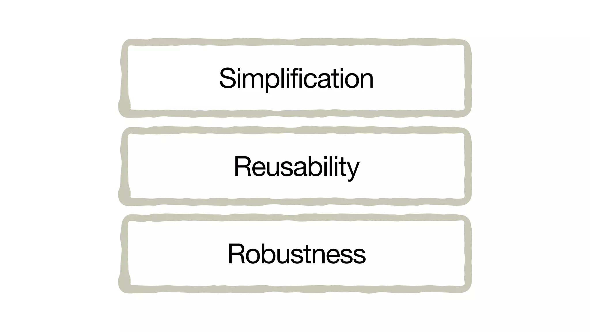 Simplification
Reusability
Robustness
 