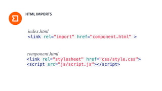 index.html
<link rel="import" href="component.html" >
component.html
<link rel="stylesheet" href="css/style.css">
<script src="js/script.js"></script>
 