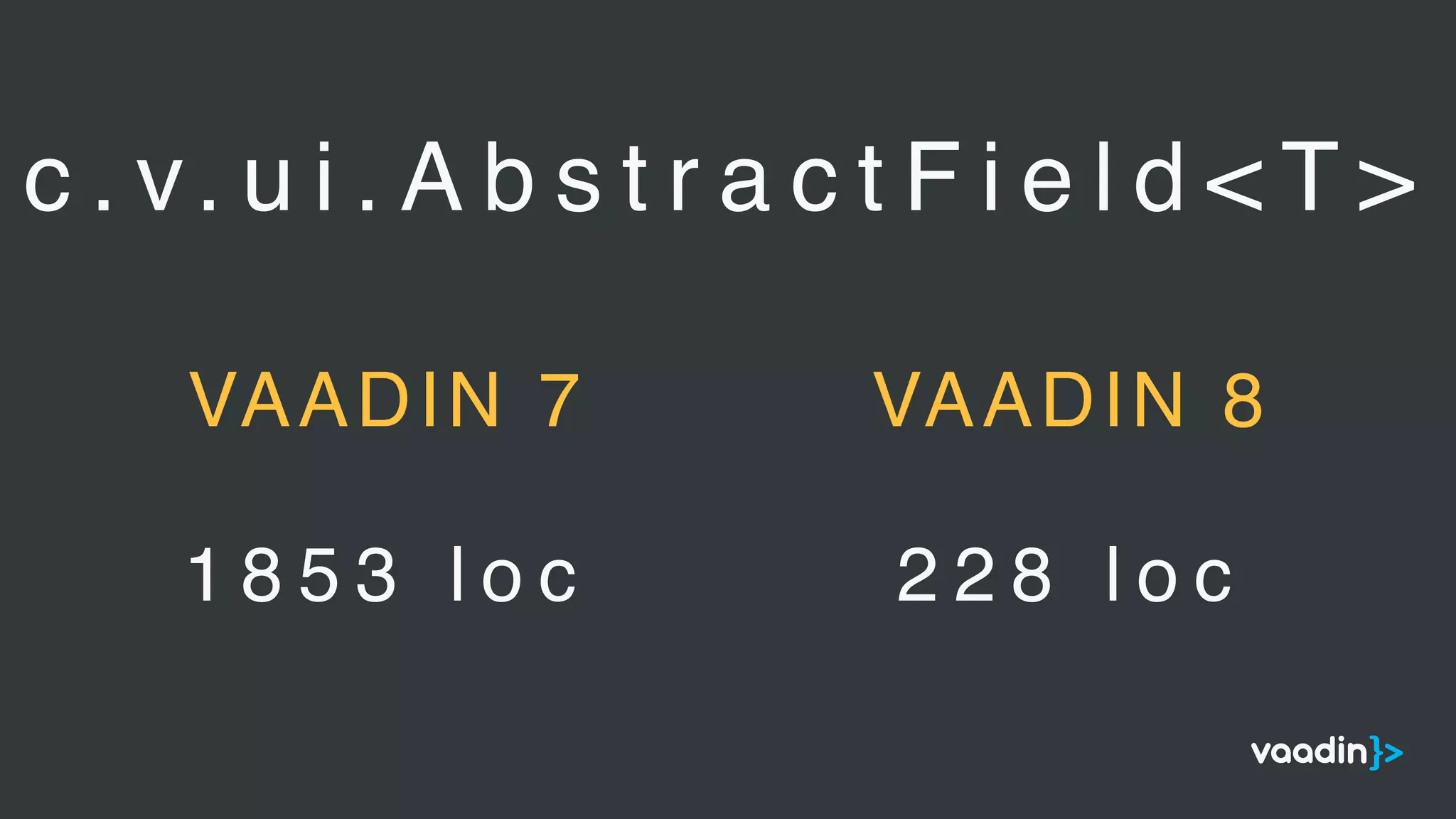 c . v. u i . A b s t r a c t F i e l d < T >
VAADIN 7
1 8 5 3 l o c 2 2 8 l o c
VAADIN 8
 