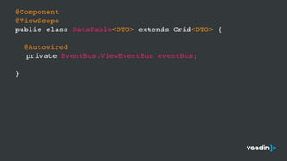@Component
@ViewScope
public class DataTable<DTO> extends Grid<DTO> {
@Autowired
private EventBus.ViewEventBus eventBus;
}
 