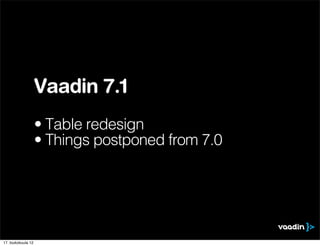 Vaadin 7.1
                    • Table redesign
                    • Things postponed from 7.0




17. toukokuuta 12
 