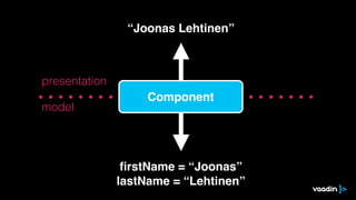 “Joonas Lehtinen”



presentation
                    Component
model




                ﬁrstName = “Joonas”
               lastName = “Lehtinen”
 