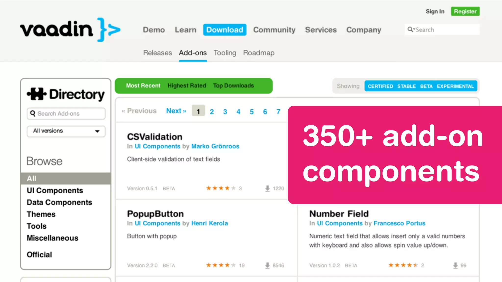 350+ add-on
components
 