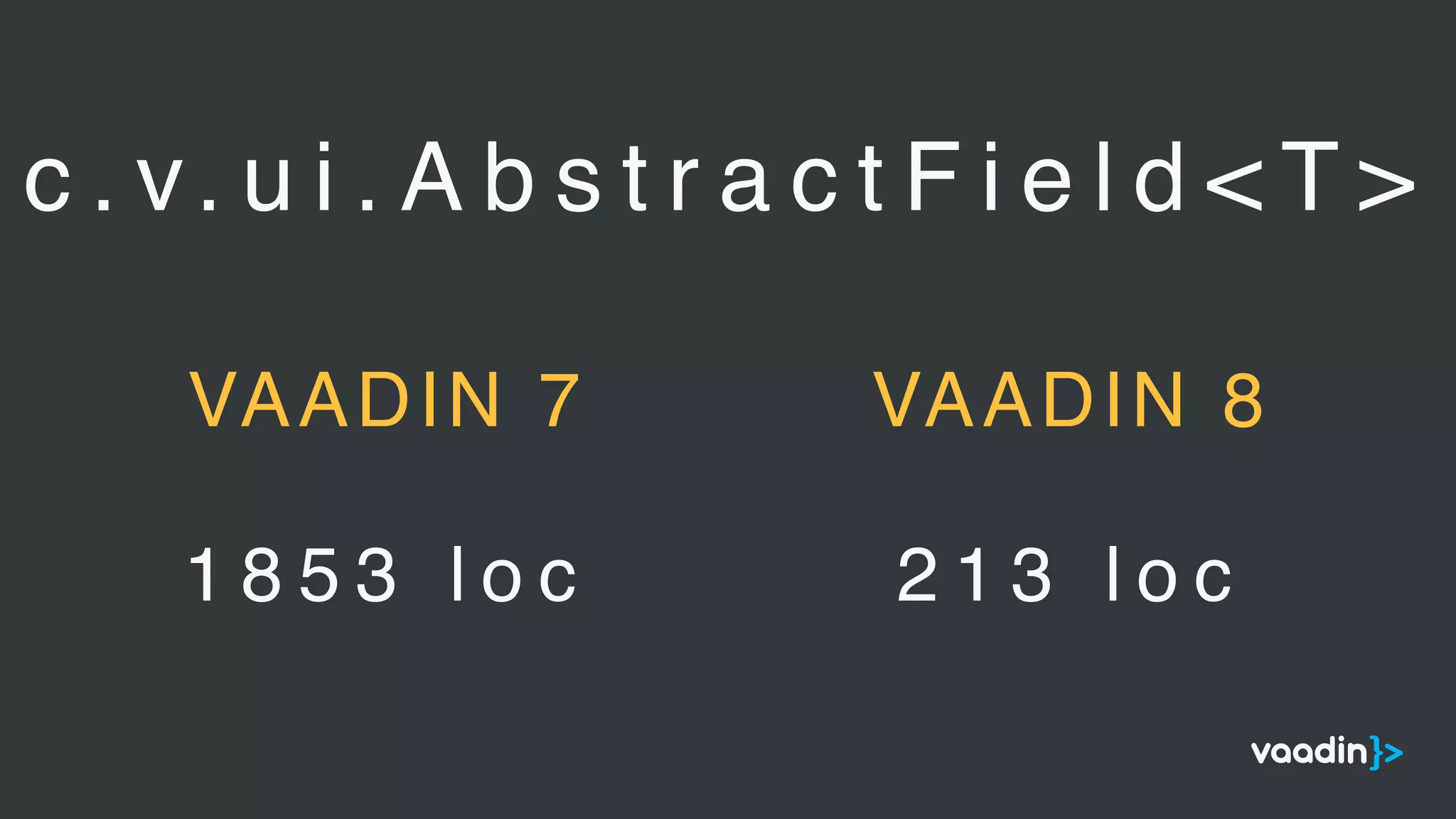 c . v. u i . A b s t r a c t F i e l d < T >
VAADIN 7
1 8 5 3 l o c 2 1 3 l o c
VAADIN 8
 