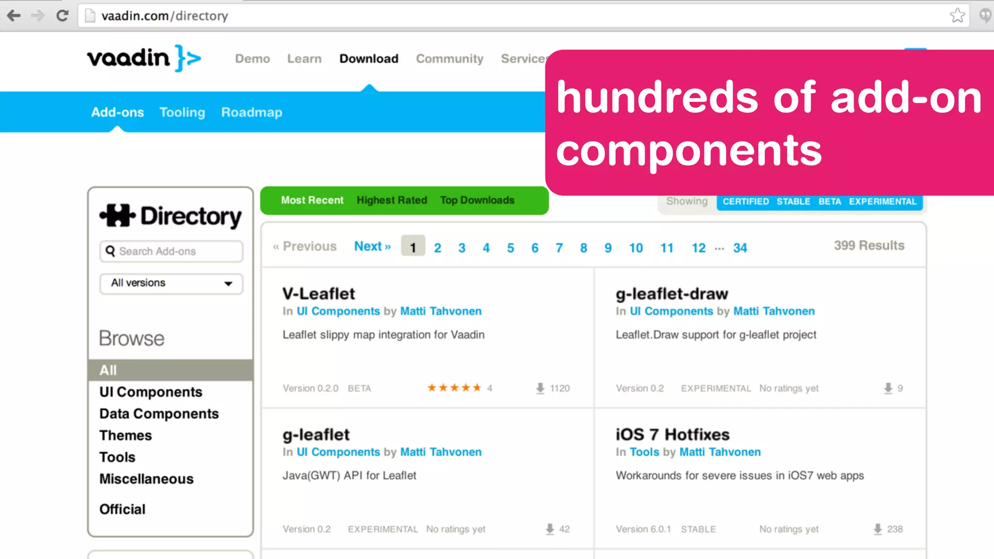 hundreds of add-on
components
 