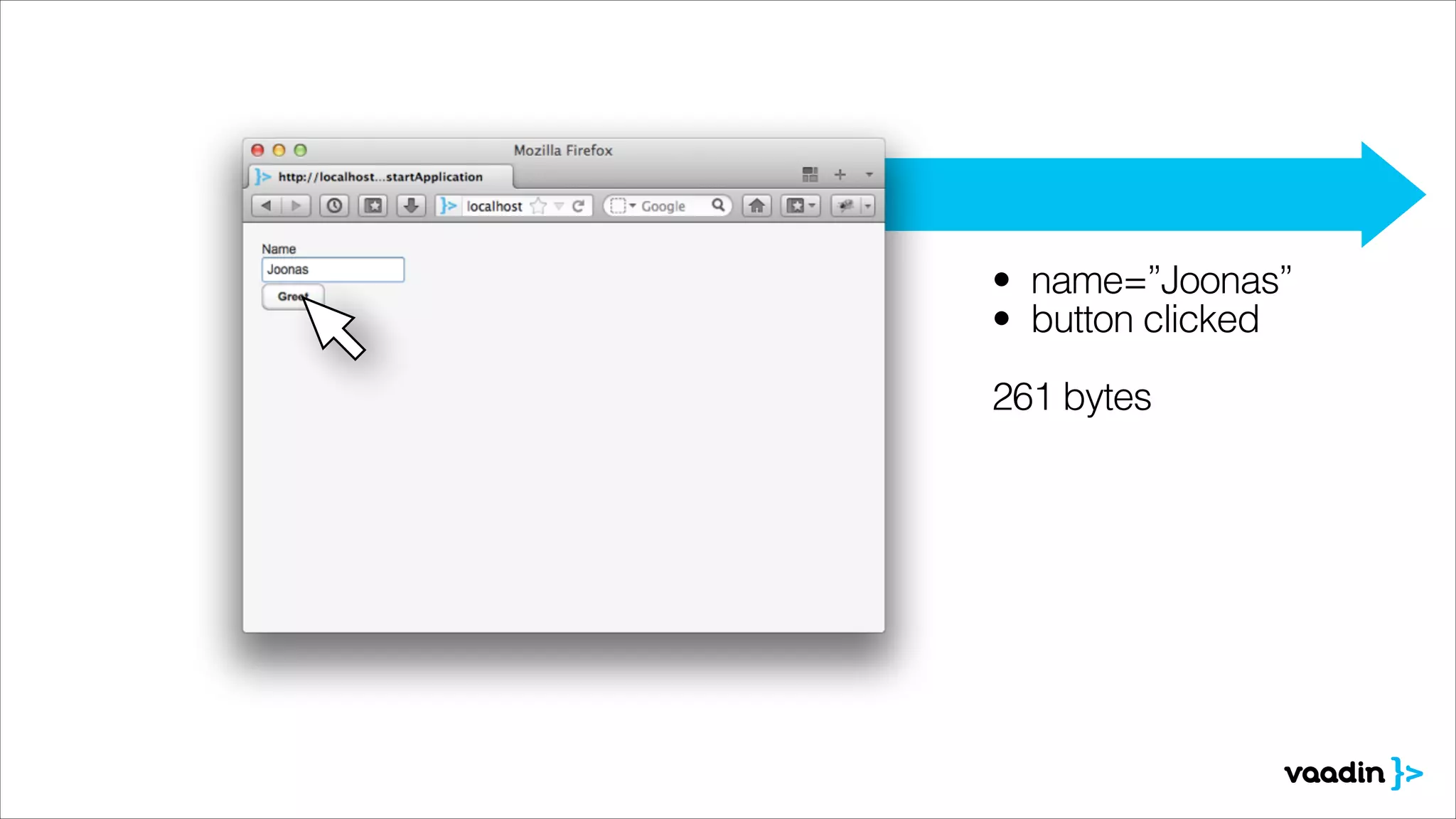 • name=”Joonas”
• button clicked
!

261 bytes 

 