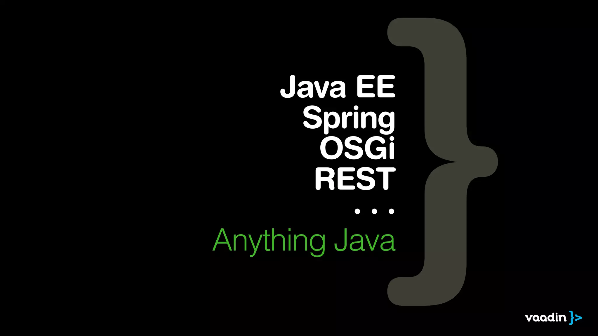 Java EE
Spring
OSGi
REST
· · ·
Anything Java
 