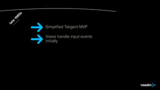 late 1980s 
Simplified Taligent MVP 
Views handle input events 
initially 
 