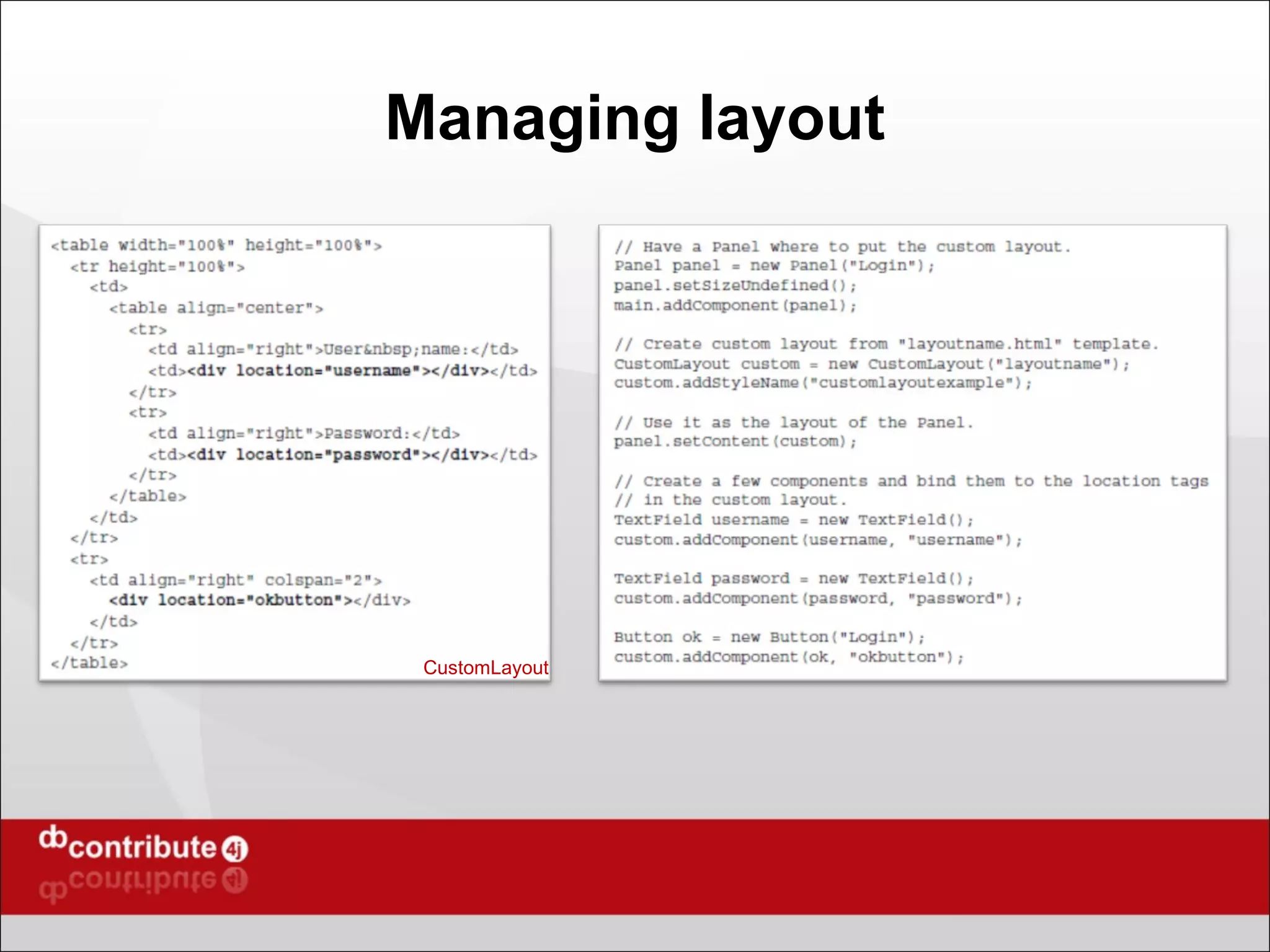 Managing layout CustomLayout 