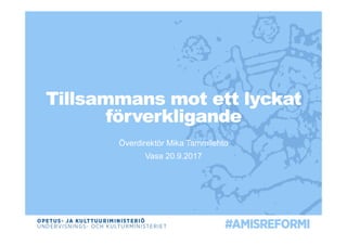 Tillsammans mot ett lyckat
förverkligande
Överdirektör Mika Tammilehto
Vasa 20.9.2017
 