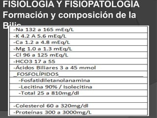 FISIOLOGÍA Y FISIOPATOLOGÍA
Formación y composición de la
Bilis

 