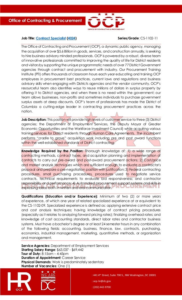 Vacancy Announcement Contract Specialist Job Id 4024