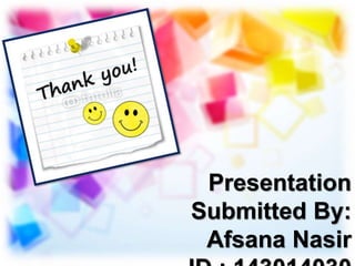 Presentation
Submitted By:
Afsana Nasir
 