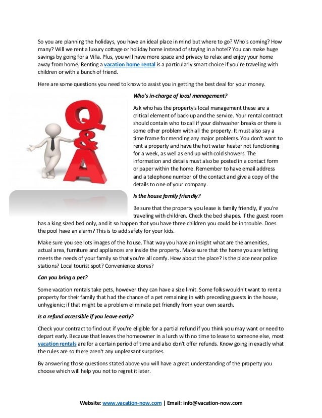 Vacation Home Rental Questions You Need to Ask