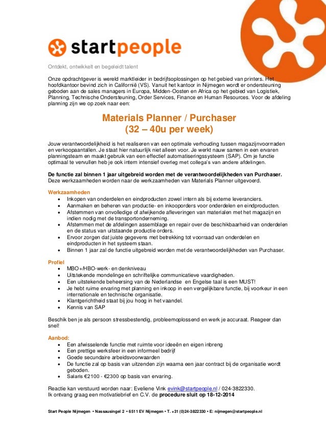 Vacature Materials Planner/ Purchaser
