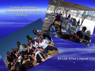 Cuando estábamosCuando estábamos
almorzando en la reservaalmorzando en la reserva
Telteca.→Telteca.→
En Los Altos Limpios …En Los Altos Limpios …
←←
 