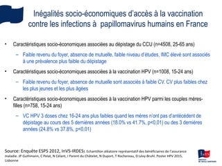 Inégalités socio-économiques d’accès à la vaccination
contre les infections à papillomavirus humains en France
• Caractéri...