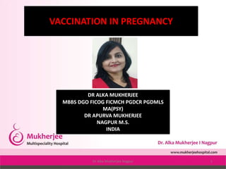 VACCINATION IN PREGNANCY
DR ALKA MUKHERJEE
MBBS DGO FICOG FICMCH PGDCR PGDMLS
MA(PSY)
DR APURVA MUKHERJEE
NAGPUR M.S.
INDIA
Dr Alka Mukherjee Nagpur 1
 