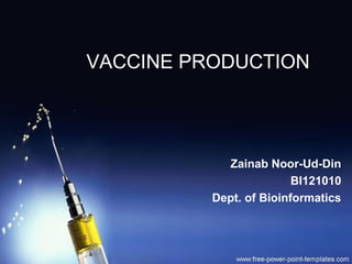 VACCINE PRODUCTION
Zainab Noor-Ud-Din
BI121010
Dept. of Bioinformatics
 