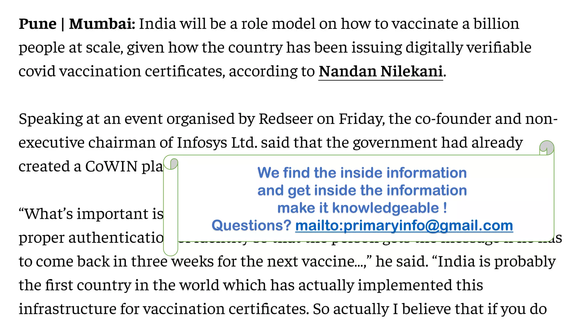 We find the inside information
and get inside the information
make it knowledgeable !
Questions? mailto:primaryinfo@gmail.com