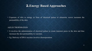 2.Energy Based Approaches
• Exposure of skin to energy in form of electrical pulses or ultrasonic waves increases the
perm...