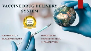 VACCINE DRUG DELIVERY
SYSTEM
SUBMITTED TO : SUBMITTED BY:
DR. GURPREET KAUR NAVANEETH S SUNIL
M PHARM 1ST SEM
 