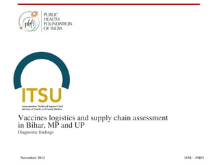 Vaccines logistics and supply chain assessment
in Bihar, MP and UP
Diagnostic findings
November 2012 ITSU - PHFI
 