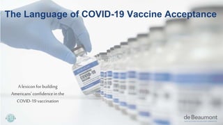 Alexiconforbuilding
Americans’confidenceinthe
COVID-19vaccination
The Language of COVID-19 Vaccine Acceptance
 