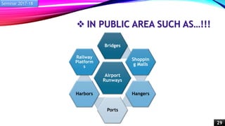  IN PUBLIC AREA SUCH AS…!!!
Airport
Runways
Bridges
Shoppin
g Malls
Hangers
Ports
Harbors
Railway
Platform
s
Seminar 2017-18
29
 