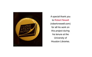   Rachel Vacek
Head of Web Services
University of Houston Libraries
   rachelvacek.com
vacekrae@gmail.com
@vacekrae
   This presentation is available at:
slideshare.net/vacekrae/
   All our user research is publically available at:
sites.lib.uh.edu/wp/website-redesign/
 