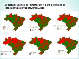 coberturas vacinais
Coberturas vacinais por estratos em < 1 ano de um ano de
idade por tipo de vacinas, Brasil, 2015
 