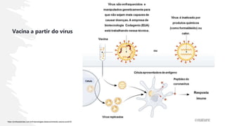 Vacina a partir do vírus
https://profissaobiotec.com.br/5-tecnologias-desenvolvimento-vacina-covid19/
 