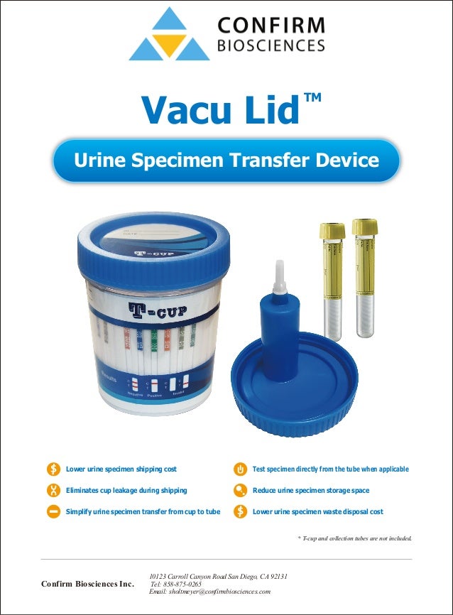 Vacu Lid Urine Specimen Transfer Device for Use With TCup Urine Drug…