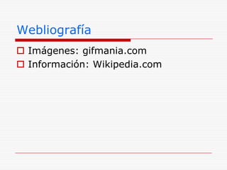 Webliografía
 Imágenes: gifmania.com
 Información: Wikipedia.com
 