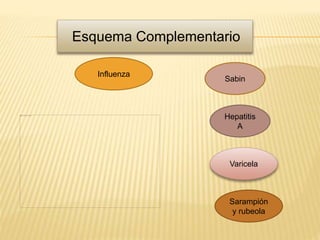 Esquema Complementario
Hepatitis
A
Varicela
Sabin
Sarampión
y rubeola
Influenza
 