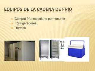 EQUIPOS DE LA CADENA DE FRIO
 Cámara fría: modular o permanente
 Refrigeradores
 Termos
 