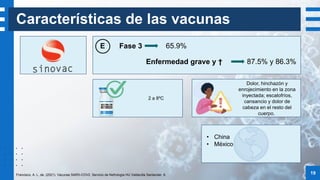 Características de las vacunas
Francisco, A. L. de. (2021). Vacunas SARS-COV2. Servicio de Nefrología HU Valdecilla Santan...