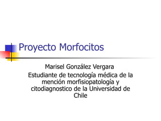 Proyecto Morfocitos Marisel González Vergara  Estudiante de tecnología médica de la mención morfisiopatología y citodiagnostico de la Universidad de Chile 