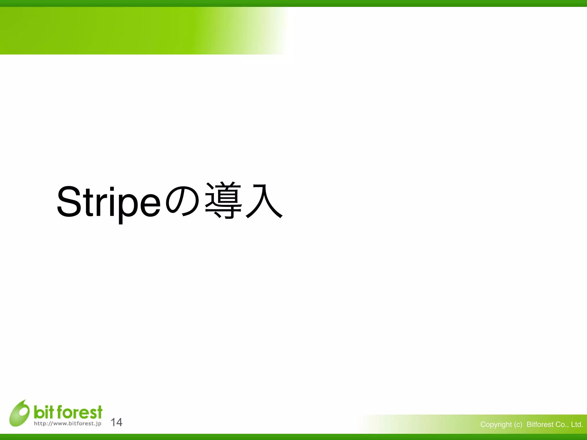 Copyright (c) Bitforest Co., Ltd.
Stripe
!14
 
