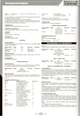 IMNGO Mosca Meó1:erraoea Ceratil scapi1:!ta lnsectiQda 'osforado 600 glml O3
MANZANO. ETC. de la fruta
La mezcla actúa como un cebo atractivo de las hembras adultas que al mgerirlo
la mezcla se intoxican y mueren.
Las aplicaciones se inicoan cuando los frutos han cuajado.
En plantaciones en producción se tratan una hilera de árboles cada 5 hileras, o
se aplica a todos las hileras a un solo lado. o también se puede aplicar 1 m2
del follaje de todos los árboles de la plantación.
COMPATIBILIDAD:
Compatible con insecticidas fosforados de uso común.
CARENCIAS Y TOLERANCIAS:
No se han determinado valores por ser un producto no tóxico para la salud.
TOXICIDAD:
No tóxico
DU50 oral aguda : 4,000 mg/Kg.
CATEGORIA : 111
Ligeramente peligroso-Cuidado
QUfTOSANO
CARACTERISTICAS:
Es una sustancia que actúa promoviendo los sistemas de crecimiento vegetal
activando las fitoalexinas.
NOMBRE COMERCIAL
Slf'I.O
FORMUL. CONC.
8 5'
2'1o
5 %
2'-
IMPORTADOR PROCEDENCIA
AI.QNOI.Ot.l SANO FORTE
OUITOSAFP 5%
OK.QUITOSANO
MODO DE ACCION:
LS
SL
es
es
TQC
GlOBAL CROPS
FAUSTO PIAGGIO
OROI<ASAPERU SA-
Fomenta la producción de fitoalexinas, quitinas, ligninas para el control de
enfermedades.
COMPATIBILIDAD:
Incompatible con O)(idantes
PROMOTOR RADICULAR
CARACTE.RISTlCAS:
Es un potente promotor radicular con una formula balanceada y estabilizada
que optimiza el desarrollo de la masa radicular de todos los cultivos.
HOMBRE COMERCIAL
RADIX
FORMUL. CONC. IMPORTADOR PROCEDENCIA
L PromotoraJXIniCO
Nutrientes ca.¡,ooado$
Nu:nert.es ~rales yColac:totes TQC
MODO DE ACCION:
Altamente efectivo en la formación de ralees nuevas y la recuperación de la
masa radicular en plantas afectadas por factores adversos (bióticos y/o
abióticos).
RECOMENDACIONES DE USO:
CULTIVO MOMENTO DEAPliCACION UHa/Aplicación
Papa A la emergencia del 100'1o de plantas 1-2
Camote 5 a 7 d•as después de 1a s.embra ' -2
FrijOl lnQO del c:rearoen;o vegeta'>O
{2 a 4 ho¡as •ercaderasl 1-2
MaiZ 5 a 7 d as después de a s.eml>ta 1-2
AAr1l Después del transplante
Repebr al m1coo del macoll~o 1-2
Algodón Después del desah je 1·2
Ajl, pimienlo, tomate lnmersiOil de bande¡as p<ev10 al transplante.
·orenell' de 7 a 10 días después de la
emergenc1a o lransplante 10 ml/l de agua 1·2 L
ZapallO melón, sand~a tnoo del c:rec.nuento vegelativo
(coo 2 a 4 ho¡as verdaderas) 1·2
Cebo a 5 1 7 dlas desoués de tran~n,. 1·2
•nesa 5-7 das después de ua"Spoante
Repe:.r cada 30 d1as despues de
la pnmera apliCaCIÓn. 1·2
tv:> 5 a 7 dias después de la emergenoa 1-2
Alcaellofa lnmers•6n de bandejas previo al transplante.
·orench' 5 a 7 dlas después
del transplante. 10 mVL de agua 1·2 L
Zanahoria Después de la e~Mrgenc•a total. 1-2
Br6coh.col, leelluga. apio 5 a 7 dias después de la s1embra. 1-2
Pato citncos mango AJ1ndo deiiYotam.ento ylo botOI'eO
A. noo c:ream•"tode fruto 4-5
Manzano. durazno
Esparrago
Vd
Al 111-cio oef brolamoento
7 a 1Odias despues de brota•noento.
A. f:t1al de la cosecha y t11 pc-e-!lo<3a6n
Aplocaaón racteuar Voa ·Ortne11· o u:ema ~ rego
lnl"ersoón de bandeta PreviO a transplante en una d kJciOn 1% (10 mi'l. de agua)
lnmersoón de p antones Previo a' establecimien:o en dluoon 1% (10 mlll de agua)
COMPATIBILIDAD:
Compatible con la mayoria de plaguicidas.
TRANSLOCADOR DE AZUCARES
3-4
2-3
3-4
NOMBRE COMERCIAl FORMUL CONC. IMPORTADOR
TRANSFRUT LS 200 gil. B 430 g.t K
35 g,'L MgO, 18 g.'l. ln
12 g.'l. Cu, 40 g.t Fe P'i!NI $A
TRANSFRUT LS 200 gil. 8, 430 g.'l. K,
35 giL MgO 18 g/lln,
12 giL Cu, 40 giL Fe FAUSTO PIAGGIO
RECOMENDACIONES DE USO:
CULTIVO:
DOSIS: Cianamida H1drogenada
Vod 2-4 4 - 6
Melocotón, Manzano 0.5 • 1 2
PROCEDENCIA
NACIONAL
NACIONAL
ME"ORADORES DE CRECIMIENTO
OTROS
CARACTERISTICAS: Bioestimulador para incrementar el color rojo del fruto
NOMBRE COMERCIAL FORMUL COHC. IMPORTADOR PROCEDENCIA
CYTO REO L f'OOISIO 6"- MagnesiO O6%
Boro 1 2%. Cloro 3'lo.
Fe, Cu. Mn. ln Mo
Amlnoacldos lobees, Cattlohdratos,
Ac CarboJOriCO$, Prote111as PepCldos
Vllaminas CYTOPERUSAC USA
BORO + COBRE + ZINC
NOMBRECOMERCIAl
Fower~
FORMUL CONC.
l 25% B. 01'lo Cll. 35'1, ltlt
Colac:totes de la poloiWQOn
yfloraoon
IMPORTADOR PROCEDENCIA
STOLLER PERUS.A. USA
BORO 9 % + MOLIBDENO 0.005% + POLYAMINAS
CARACTERISTICAS:
Es una alternativa al uso del Boro soluble con el beneficio adicional de
Molibdeno que promueve la conversión del nitrogeno nítrico a fomnas metabólocas
mas funcionales favorecoendo el movimiento de los azucares desde las hojas
a los órganos de almacenamiento, evitando el enviCiamiento de la planta.
Es recomendado para las plantas que no toenen una madurez o senescei'IQ¡¡_
normal. antes de la cosecha.
NOMBRE COMERCIAL
NITRATE BALANCER
FORMUL. CONC.
L Boro 9%+Molobdeno 0.005'14
+Polyaminas
MODO DE ACCION:
IMPORTADOR PROCEDENCI.l
STOLLERPERU SA. USA
El Boro mejora el uso del Nitrogeno a través del transporte de los azucares
su metabolismo. el metabolismo de las auxinas y el desarrollo de semillas
frutos.
El Molibdeno es esencial para la conversión imcial de los nitratos de la planta
a formas nitrogenadas que contribuyen a incrementar los rendimientos. E!"
vez de favorecer el desarrollo vegetativo.
Las Piyaminas incrementa la producción del ácido absísico (ABA) aumentanoc
el movimiento de los azúcares.
RECOMENDACIONES DE USO:
1. Cultivos con exceso de Nitrogeno:
Usar el producto cuando los análisis ind¡quen altos niveles de Nitrogeno, er-
condiciones de crecimiento excesivo de la planta provocados por fuerte5
abonamientos de nitrogeno al suelo y en periodos de sequía prolongados que
crean las condiciones para que el nitrogeno se contraste después de regar o
llover.
Dosis: 5 Uha cada 14 días o según lo necesario. Mojar completamente e
follaje.
2. Preparación del cultivo para la cosecha:
Para promover el movimiento de los azúcares de ias hojas al teJidO de
almacenamiento . la hormona en los puntos de crecimiento deberá se·
----i§)t----
 