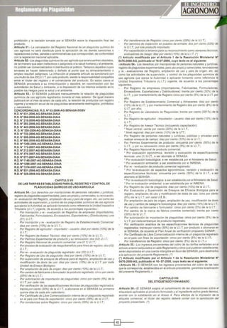 prohibición y la decisión tomada por el SENASA sobre la disposición final del
producto.
Artículo 51.· La cancelación del Registro Nacional de un plaguicida químico de
uso agrícola no será obstáculo para la aplicación de las demás sanciones o
reparaciones civiles, penales o administrativas que correspondan, de conformidad
con la legislación nacional aplicable.
Artículo 52.· Los plaguicidas químicosde uso agrícola que se encuentren obsoletos,
de tal manera que sean inefectivos o peligrosos a la salud humana y al ambiente,
no podrán ser comercializados ni distribuidos al público. Tampoco aquellos cuyos
envases se hayan deteriorado o dañado al punto que su almacenamiento o
empleo resulten peligrosos. La infracción al presente artículo se sancionará con
una multa de dos (02) U.I.T. por cada producto, siendo la responsabilidad compartida
entre el titular del registro y el comerciante del producto. En estos casos el
SENASA procederá a su inmovilización y decidirá, en coordinación con las
autoridades de Salud y Ambiente, a la disposición de los mismos evitando en lo
posible los riesgos para la salud y el ambiente.
A rtículo 53.· El SENASA publicará mensualmente la relación de plaguicidas
químicos de uso agrícola registrados durante el mes anterior. De igual manera
publicará en el mes de enero de cada año, la relación de productos con registro
vigente y la relación anual de los plaguicidas severamente restringidos, prohibidos
y cancelados.
CONCORDANCIAS: R.D. N• 03-2006-AG-SENASA-DGSV
R.O. N" 031-2006-AG-SENASA-DIA IA
R.O. N" 064-2006-AG-SENASA-DIA IA
R.O. N• 210·2006-AG-SENASA-DIA IA
R.D. N" 293-2006-AG..SENASA·DIA IA
R.O. N" 443-2006-AG-SENASA-DIAIA
R. D. N" 530-2006-AG-SENASA-DIAIA
R.D. N" 722-2006-AG-SENASA-DIAIA
R.O. N" 855·2006·AG·SENASA·DIAIA
R.O. N" 995-2006-AG-SENASA-DIA IA
R.O. N• 1256-2006-AG-SENASA-DIAIA
R.D. N" 173-2007·AG·SENASA-DIAIA
R.D. N• 212·2007·AG·SENASA·DIAIA
R.O. N• 470-2007-AG-SENASA-DIAIA
R.O. N° 577-2007-AG-SENASA-DIAIA
R.D. N° 1148·2007-AG-SENASA-DIAIA
R.D. N° 1255·2007·AG·SENASA·DIAIA
R.O. N° 1374·2007-AG·SENASA·DIA IA
R.D. N" 031-2006-AG·SENASA-DIAIA
R.D. N" 325-2008-AG-SENASA-DIAIA
CA PITULO VIl
DE LAS TARIFAS ESTABLECIDAS PARA EL REGISTRO Y CONTROL DE
PLAGUICIDAS QUIMICOS DE USO AGRICOLA
Artículo 54.· Los derechos por inscripciones de personas naturales y jurídicas,
registrodeplaguicidas experimentales,para usopropio ycomerciales; su renovación,
re· evaluación del Registro, ampliación de uso ypaís de origen, etc. así como /as
actividades de supervisión, y control de los plaguicidas químicos de uso agrícola
que ejerza la Autoridad, se aplicarán tomando como referencia la Unidad Impositiva
Tributaría (U./. T.) vigente, de acuerdo a los porcentajes siguientes :
Por Inscripción y re · evaluación de Registros de empresas (Importadores,
Fabricantes, Formu/adores, Envasadores, Exportadores y Distribuidores): una
{01) U/.T.;
Por inscripción y re • evaluación de Registro de Establecimiento Comercial:
diez por ciento (10%) de la U./.T.;
Por Registro de agricultor · importador· usuario: diez por ciento (10%) de la
U.l.T. ;
Por Registro de Asesor Técnico: diez por ciento (10%) de la U./. T. ;
Por Permiso Experimental de producto y su renovación: dos (02) U.l.T. ;
Por Registro Nacional de producto comercial: una (O 1) U./. T.;
Por proceso de evaluación de riesgo/beneficio para fines de registro: dos (02)
U.l. T. ;
Por re· evaluación de plaguicida registrado: dos (02) U./.T.;
Por Registro de Uso de plaguicida: diez por ciento (10%) de la U./. T.;
Por supervisión de ensayos de eficacia para el registro, ampliación de uso y
modificación de dosis de uso: diez por ciento (10%) de la U./.T. por cada
Unidad de Ensayo Biológico;
Por ampliación de país de origen: diez por ciento (10%) de la U./.T.;
Porcambio de fabricante o formulador de producto registrado: cinco porciento
(05%) de la U.l.T.;
Por autorización de importación de plaguicidas: cinco por ciento (5%) de la
U.l.T. por cada lote;
Por verificación de las especificaciones técnicas de plaguicidas registrados:
treinta por ciento (30%) de la U.l. T. , a abonarse en el SENASA los primeros
quince días de cada año calendario;
Por Certificado de Libre Comercialización interna de un plaguicida registrado
en el país con fines de exportación: cinco por ciento (05%) de la U./. T. ;
Por constancias sobre Registro: cinco por ciento (05%) de la U./.T. ;
Por transferencia de Registro: cinco por ciento (05%) de la U./.T. ;
Por servicios de inspección en puestos de entrada: dos por ciento (02%) de
la u.J.T., por lote producto importado;
Por capacitación a terceros para su reconocimiento como asesores técnicos.
evaluadores de riesgo: diez por ciento (10%) de la U.l.T. (•)
(•) Artículo modificado por el A rticulo 1 de la Resolu ción Ministerial N°
0476-2000-AG, publicado el 16-07·2000, cuyo texto es el siguiente:
«Articulo 54.· Los derechos por inscripciones de personas naturales y jurídicas.
registro de plaguicidas experimentales, para uso propio y comerciales; renovaciones
y re · evaluaciones del Registro, ampliación de uso y país de origen, etc. así
como las actividades de supervisión, y control de los plaguicidas químicos de
uso agrícola que ejerza la Autoridad e aplicarán tomando como referencia la
Unidad Impositiva Tributaria (U.I.T.) vigente, de acuerdo a los porcentajes
siguientes:
Por Registro de empresas (Importadores, Fabricantes, Formuladores,
Envasadores, Exportadores y Distribuidores): treinta por ciento (30%) de la
U.I.T.; y por mantenimiento de Registro cinco por ciento (5%) de la U.I.T. por
año;
Por Registro de Establecimiento Comercial y Almacenes: diez por ciento
(10%) de la U.I.T.; y por mantenimiento de Registro dos por ciento (2%) de la
U.I.T. por año;
Por Registro de Laboratorio de Plaguicidas: treinta por ciento (3017c) de la
U.I.T.;
Por Registro de agricultor· importador · usuario: diez por ciento (1 0%) de la
U.I.T. ;
Por Registro de Asesor Técnico (incluyendo capacitación):
• Nivel central: veinte por ciento (20%) de la U.I.T.,
• Nivel regional: diez por ciento (10%} de la UTT.,
Por Registro de personas naturales y jurídicas, públicas y privadas para
realizar ensayos de campo: diez por ciento (10%) de la U.I.T.;
Por Permiso Experimental de producto: cincuenta por ciento (50%) de la
U.l.T., y por su renovación cinco por ciento (5%) de la U.l.T.;
Por Registro Nacional de producto comercial:
• Por evaluación agronómica, revisión y evaluación de especificaciones
técnicas: una (1 ) U.I.T.. a ser abonado al SENASA.
• Por evaluación toxicológica: a ser establecida por el Ministerio de Salud.
• Por evaluación ambiental: a ser establecida por el INRENA.
Por re • evaluación de producto comercial registrado:
• Por re-evaluación de aspectos agronómicos, revisión y evaluación de
especificaciones técnicas: cincuenta por ciento (50%) de la U.I.T., a ser
abonado al SENASA.
• Por re-evaluación toxicológica: a ser establecida por el Ministerio de Salud.
• Por re-evaluación ambiental: a ser establecida por el INRENA.
Por Registro de Uso de plaguicida: diez por ciento (10%) de la U.l.T.;
Por Evaluación y Supervisión de Ensayos de Eficacia Biológica para el
registro, ampliación de uso y modificación de dosis de uso: ocho por ciento
(8%} de la U.I.T. por cada U.E.B.;
Por ampliación de país de origen, ampliación de uso, modificación de dosis
de uso y cambio de categoría toxicológica: diez por ciento (1 0%) de la U.I.T.:
Por cambio de fabricante o formulador: cinco por ciento (5%) de la U.I.T.;
Por cambio de la marca de fábrica (nombre comercial}: treinta por ciento
(30%) de la U.I.T.
Por autorización de importación de plaguicidas: cinco por ciento (5%) de la
U.I.T. por cada embarque de producto registrado;
Por verificación analítica de las especificaciones técnicas de plaguicidas
registrados: treinta por ciento (30%) de la U.I.T, por producto a abonarse en
el SENASA, de acuerdo al Plan Anual de verificación propuesto CONAP;
Por Certificado de libre Comercialización interna de un plaguicida registrado
en el país con fines de exportación: cinco por ciento (5%) de la U.l.T.;
Por transferencia de Registro: cinco por ciento (5%) de la U.I.T.;»
A rtículo 55.· Los ingresos provenientes del cobro de las tarifas señaladas en el
artículo anteriorestipulados en este Reglamento y otrosquepudieran establecerse,
serán depositados en una cuenta intangible en favor del SENASA, para destinarlos
a la aplicación del presente Reglamento. (')
(') A rtículo modificado por el A rtículo 1 d e la Resolución Ministerial N"
0476-2000-AG, publicado el16· 07-2000, cuyo texto es el siguiente:
«Artículo 55.· El SENASA con los ingresos provenientes del cobro de las tasa
que le corresponde, establecidos en el artículo precedente, garantiza la aplicación
del presente Reglamento.»
CAPITULO VIII
DEL ETIQUETADO Y ENVASADO
Artfcu/o 56.· El SENASA exigirá el cumplimiento de /as disposiciones sobre el
etiquetado aplicables al producto formulado y al ingrediente activo grado técnico,
acorde con lo establecido en el Anexo 4. Para efectos de la impresión de la
etiqueta comercial, el titular del registro deberá contar con la aprobación del
proyecto presentado. (')
_ ____,~1---
 