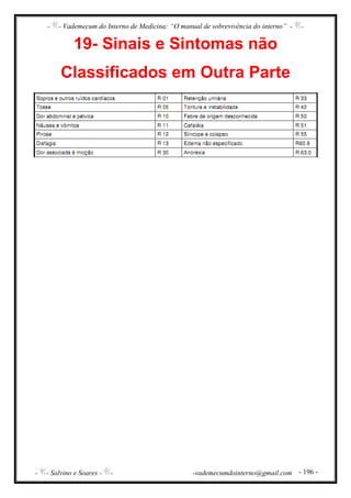 - - Vademecum do Interno de Medicina: “O manual de sobrevivência do interno” - -
- - Salvino e Soares - - -vademecumdointerno@gmail.com - 196 -
19- Sinais e Sintomas não
Classificados em Outra Parte
 
