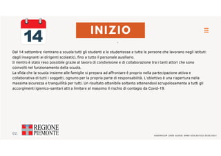 02.
INIZIO
-  
VADEMECUM LINEE GUIDA| ANNO SCOLASTICO 2020/2021
Dal 14 settembre rientrano a scuola tutti gli studenti e l...