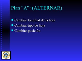 Plan “A”: (ALTERNAR)

 Cambiar longitud de la hoja
 Cambiar tipo de hoja
 Cambiar posición
 