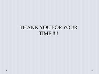THANK YOU FOR YOUR
TIME !!!!
 