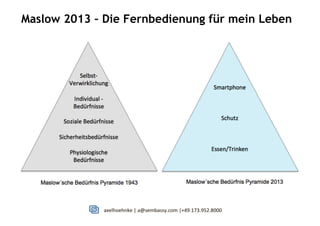 axelhoehnke	
  |	
  a@sembassy.com	
  |+49.173.952.8000
Maslow 2013
• Mobile matters
Maslow 2013 – Die Fernbedienung für mein Leben
 