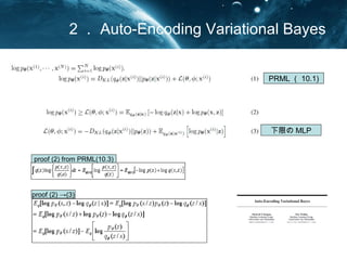 VAE(Variational AutoEncoder)
VAEKingmaᳪ
? ǩ`xɤƤL
z_ܶv
q(z/x)ǽƤ뷽
? q(z/x)ωַǽƤ
? ֽƤϥ˥`?
mꤹ
https://arxiv.org/abs/1312.6114
 
